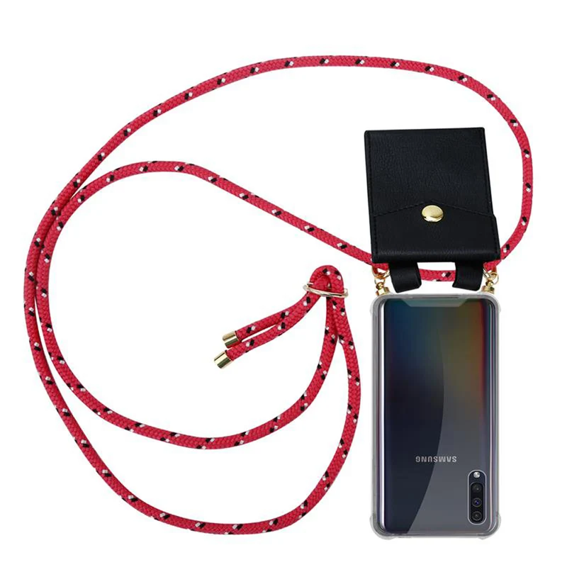 Cadorabo Handy Kette kompatibel mit Samsung Galaxy A50 4G / A50s / A30s Silikon Schutzhülle mit Gold Ringen, Kordel Band und abnehmbarem Etui