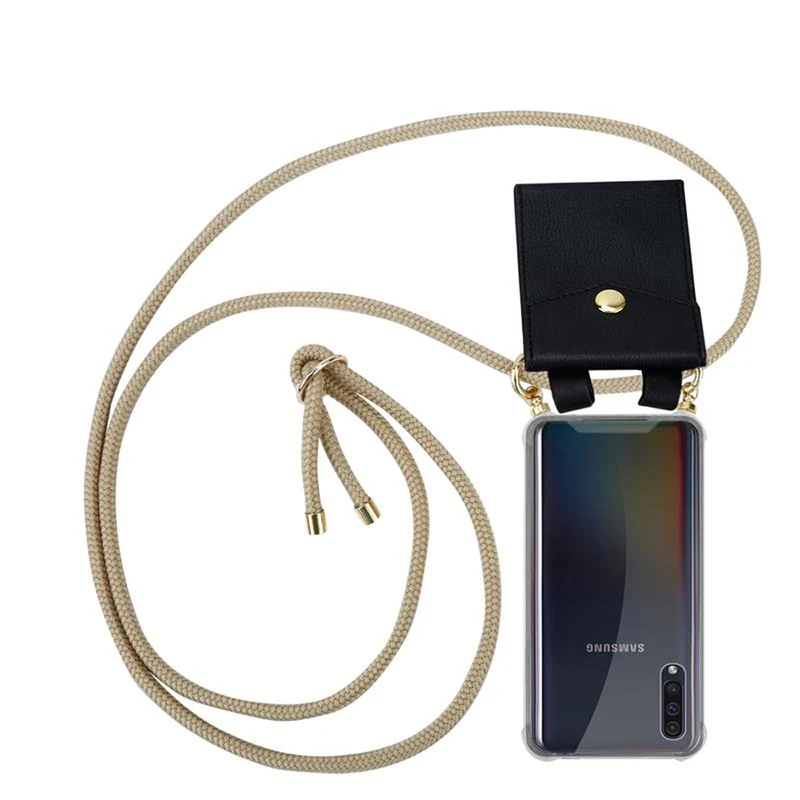 Cadorabo Handy Kette kompatibel mit Samsung Galaxy A50 4G / A50s / A30s Silikon Schutzhülle mit Gold Ringen, Kordel Band und abnehmbarem Etui