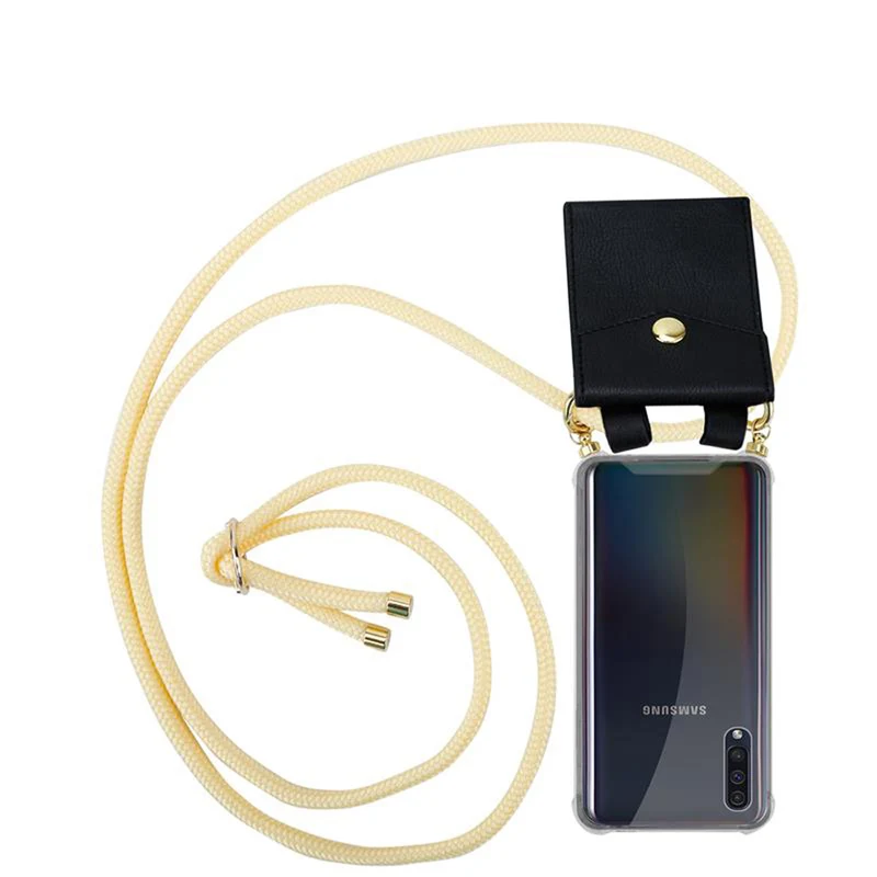 Cadorabo Handy Kette kompatibel mit Samsung Galaxy A50 4G / A50s / A30s Silikon Schutzhülle mit Gold Ringen, Kordel Band und abnehmbarem Etui