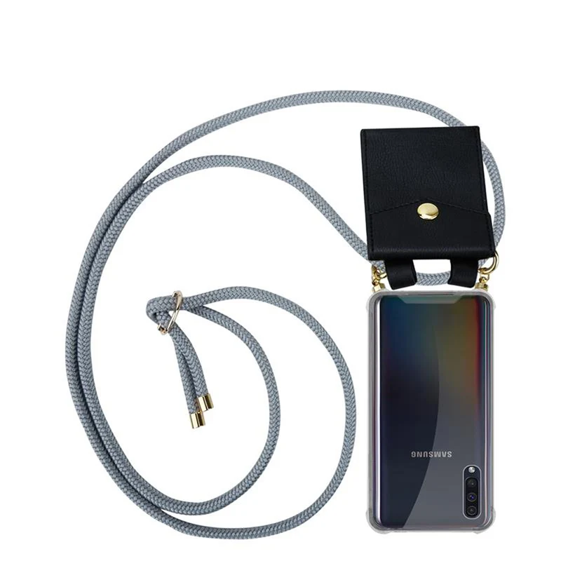 Cadorabo Handy Kette kompatibel mit Samsung Galaxy A50 4G / A50s / A30s Silikon Schutzhülle mit Gold Ringen, Kordel Band und abnehmbarem Etui