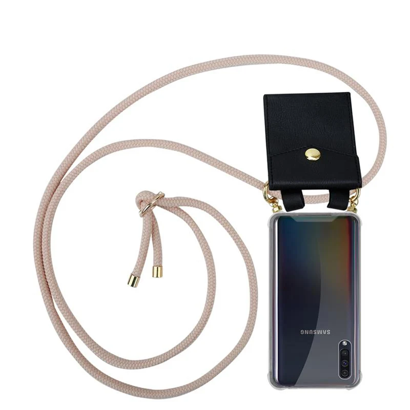 Cadorabo Handy Kette kompatibel mit Samsung Galaxy A50 4G / A50s / A30s Silikon Schutzhülle mit Gold Ringen, Kordel Band und abnehmbarem Etui