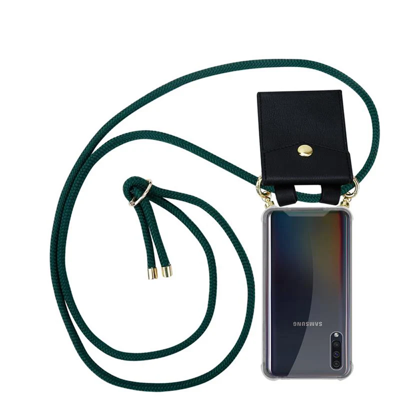 Cadorabo Handy Kette kompatibel mit Samsung Galaxy A50 4G / A50s / A30s Silikon Schutzhülle mit Gold Ringen, Kordel Band und abnehmbarem Etui