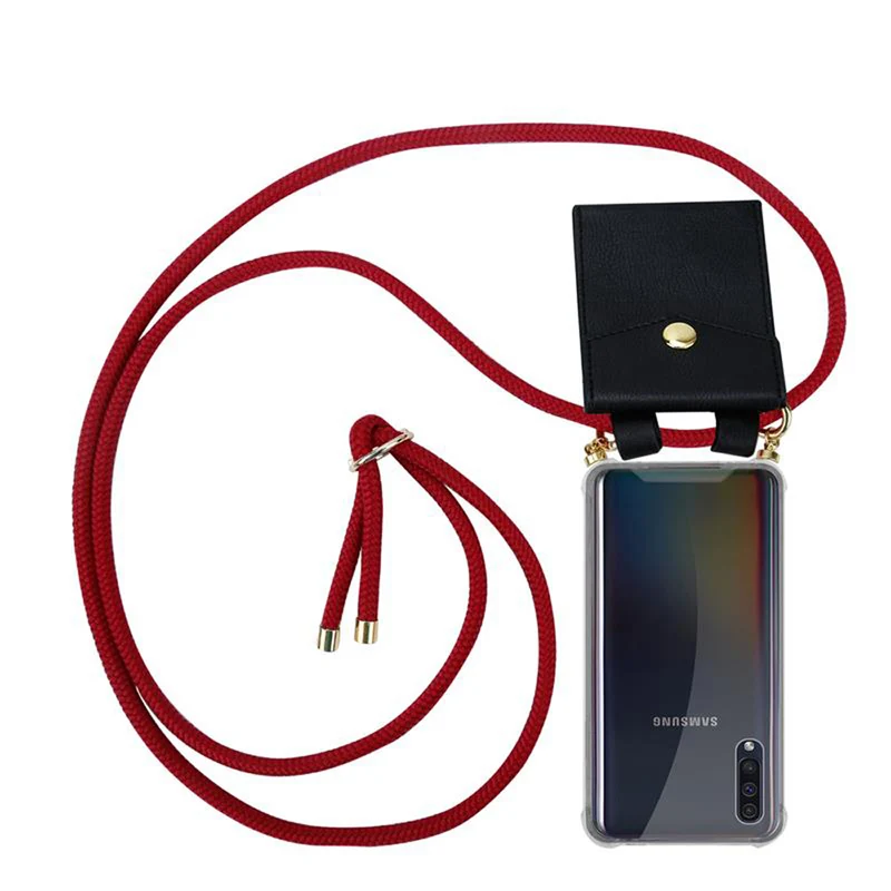 Cadorabo Handy Kette kompatibel mit Samsung Galaxy A50 4G / A50s / A30s Silikon Schutzhülle mit Gold Ringen, Kordel Band und abnehmbarem Etui