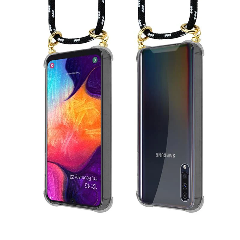 Cadorabo Handy Kette kompatibel mit Samsung Galaxy A50 4G / A50s / A30s Silikon Schutzhülle mit Gold Ringen, Kordel Band und abnehmbarem Etui