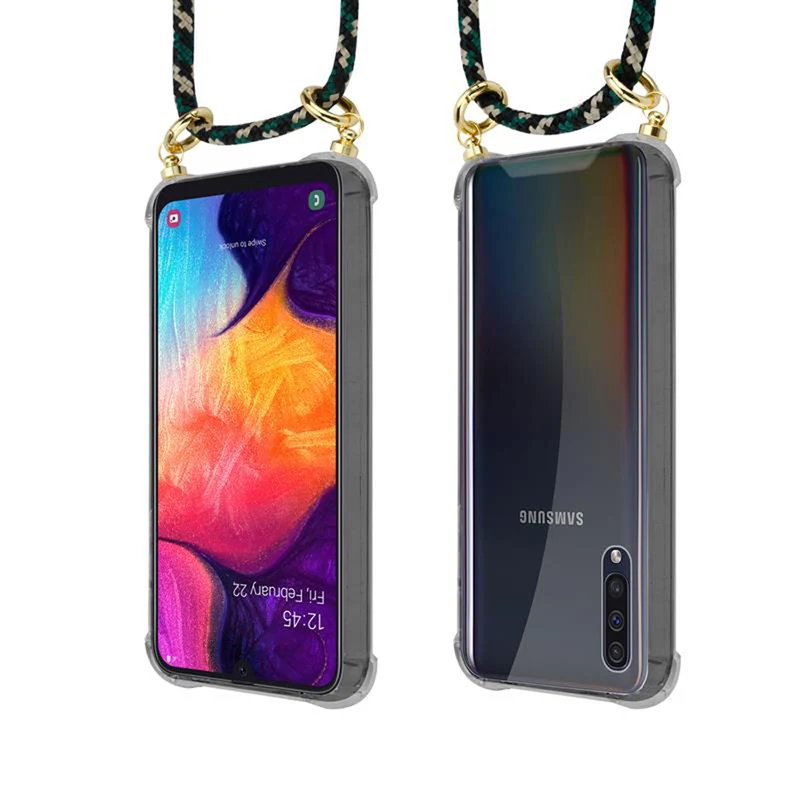 Cadorabo Handy Kette kompatibel mit Samsung Galaxy A50 4G / A50s / A30s Silikon Schutzhülle mit Gold Ringen, Kordel Band und abnehmbarem Etui
