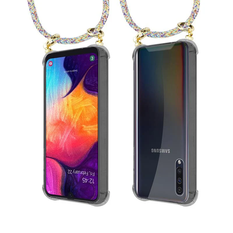 Cadorabo Handy Kette kompatibel mit Samsung Galaxy A50 4G / A50s / A30s Silikon Schutzhülle mit Gold Ringen, Kordel Band und abnehmbarem Etui