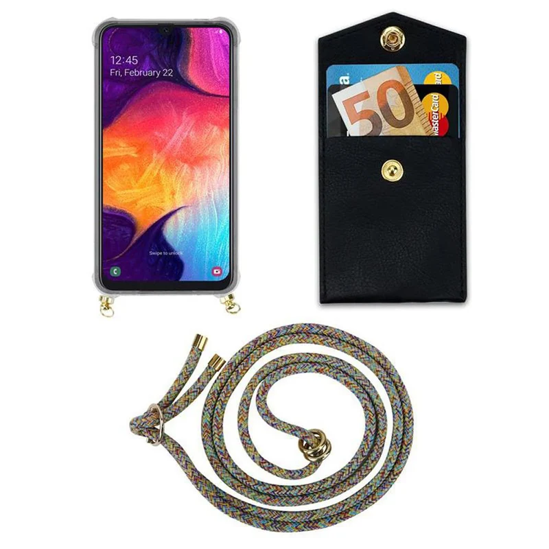 Cadorabo Handy Kette kompatibel mit Samsung Galaxy A50 4G / A50s / A30s Silikon Schutzhülle mit Gold Ringen, Kordel Band und abnehmbarem Etui