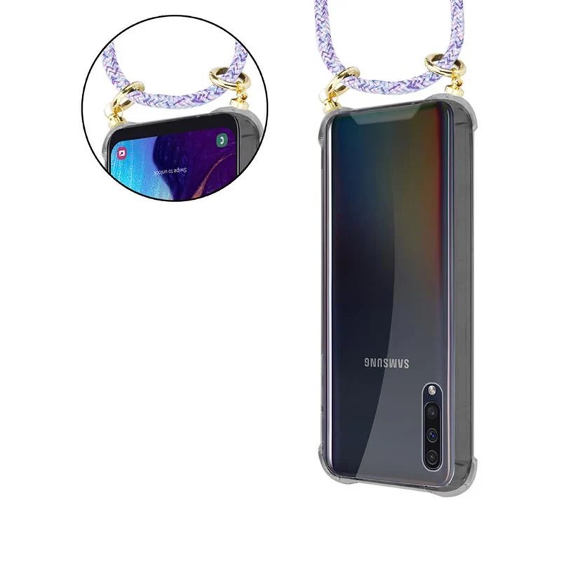 Cadorabo Handy Kette kompatibel mit Samsung Galaxy A50 4G / A50s / A30s Silikon Schutzhülle mit Gold Ringen, Kordel Band und abnehmbarem Etui