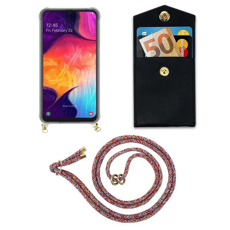 Cadorabo Handy Kette kompatibel mit Samsung Galaxy A50 4G / A50s / A30s Silikon Schutzhülle mit Gold Ringen, Kordel Band und abnehmbarem Etui