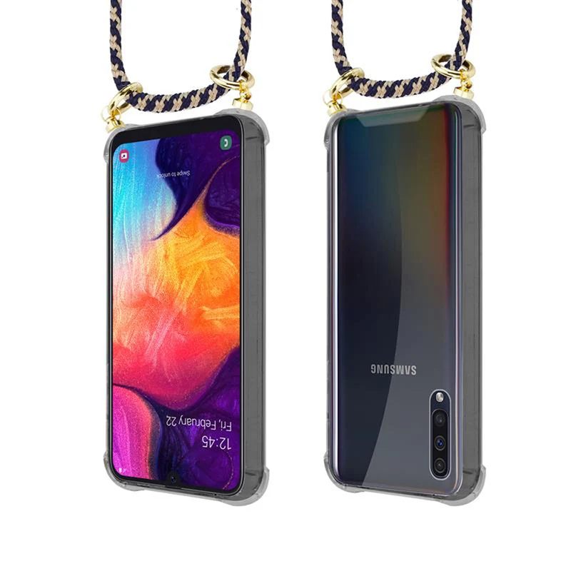 Cadorabo Handy Kette kompatibel mit Samsung Galaxy A50 4G / A50s / A30s Silikon Schutzhülle mit Gold Ringen, Kordel Band und abnehmbarem Etui