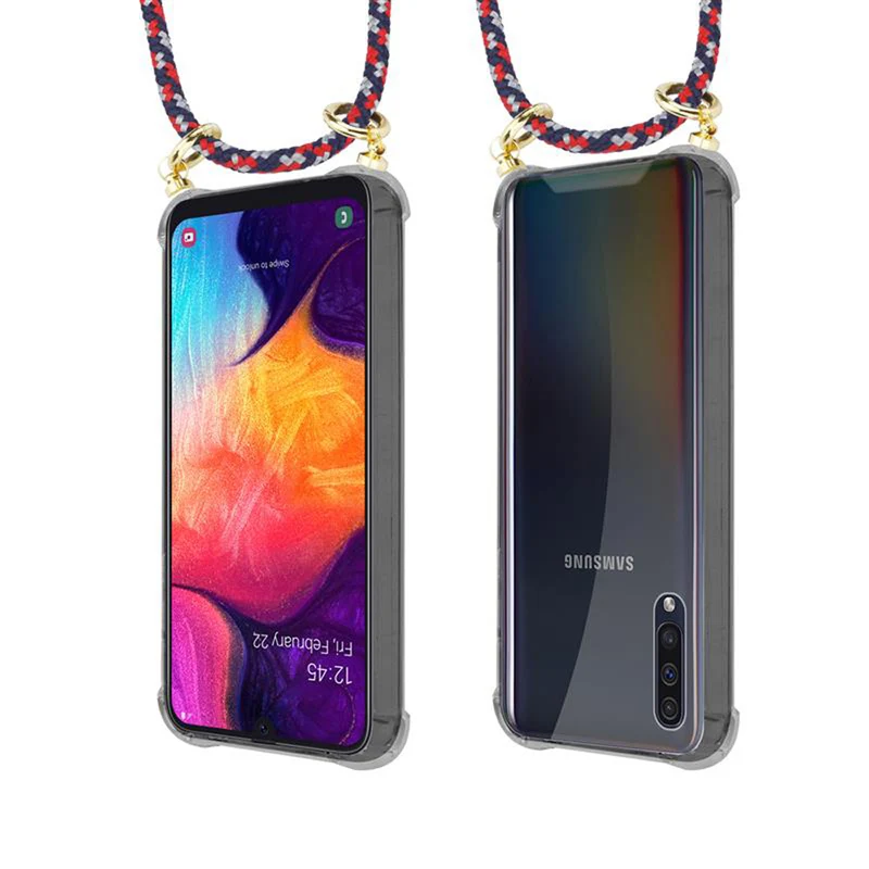 Cadorabo Handy Kette kompatibel mit Samsung Galaxy A50 4G / A50s / A30s Silikon Schutzhülle mit Gold Ringen, Kordel Band und abnehmbarem Etui