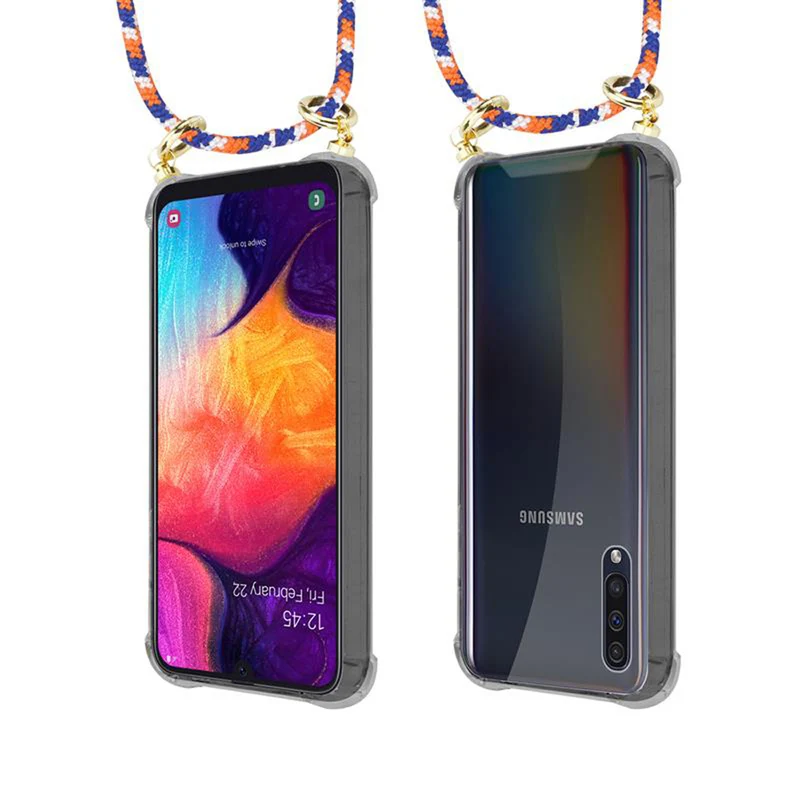 Cadorabo Handy Kette kompatibel mit Samsung Galaxy A50 4G / A50s / A30s Silikon Schutzhülle mit Gold Ringen, Kordel Band und abnehmbarem Etui