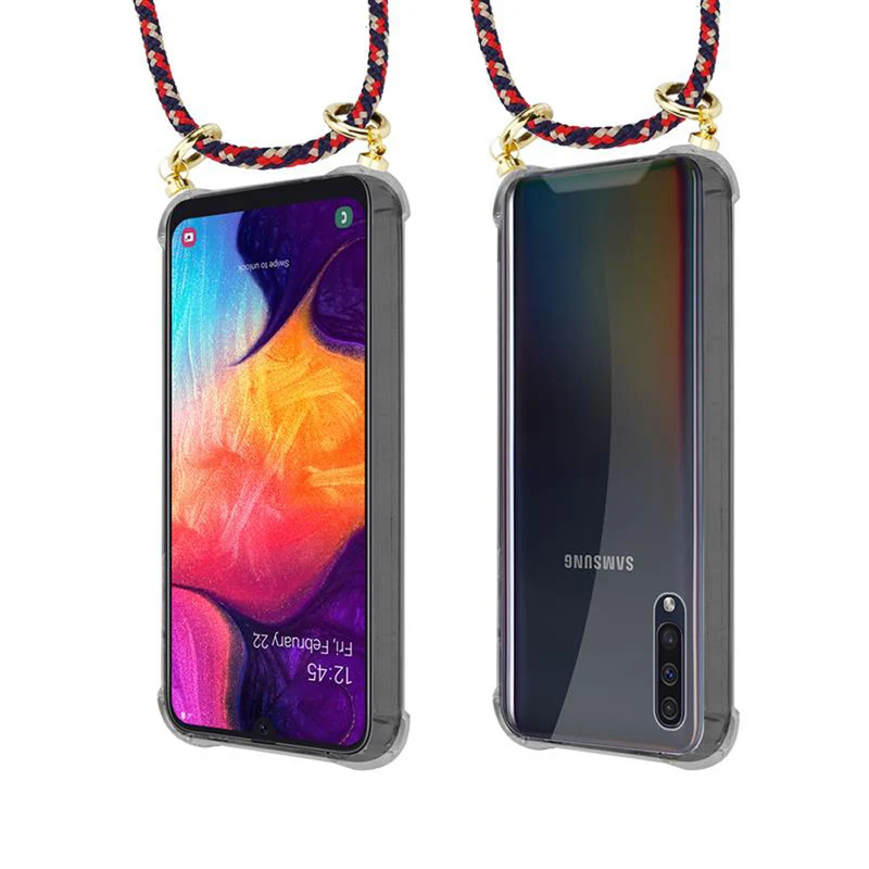 Cadorabo Handy Kette kompatibel mit Samsung Galaxy A50 4G / A50s / A30s Silikon Schutzhülle mit Gold Ringen, Kordel Band und abnehmbarem Etui