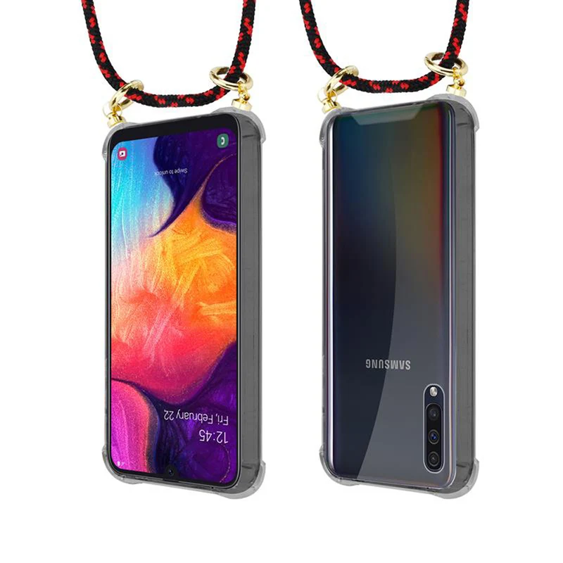 Cadorabo Handy Kette kompatibel mit Samsung Galaxy A50 4G / A50s / A30s Silikon Schutzhülle mit Gold Ringen, Kordel Band und abnehmbarem Etui