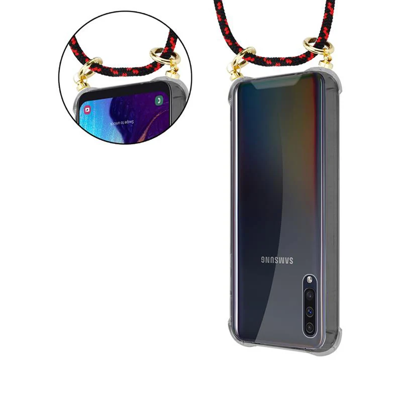 Cadorabo Handy Kette kompatibel mit Samsung Galaxy A50 4G / A50s / A30s Silikon Schutzhülle mit Gold Ringen, Kordel Band und abnehmbarem Etui