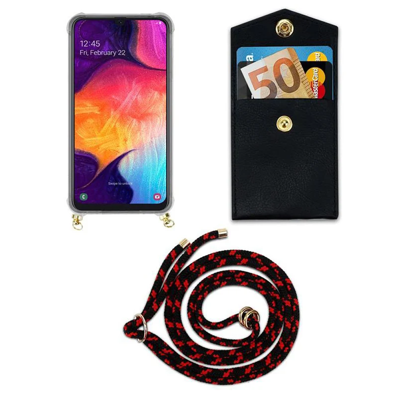 Cadorabo Handy Kette kompatibel mit Samsung Galaxy A50 4G / A50s / A30s Silikon Schutzhülle mit Gold Ringen, Kordel Band und abnehmbarem Etui