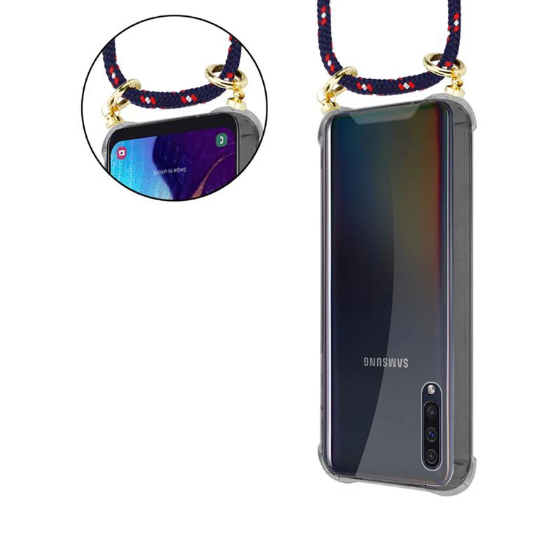 Cadorabo Handy Kette kompatibel mit Samsung Galaxy A50 4G / A50s / A30s Silikon Schutzhülle mit Gold Ringen, Kordel Band und abnehmbarem Etui