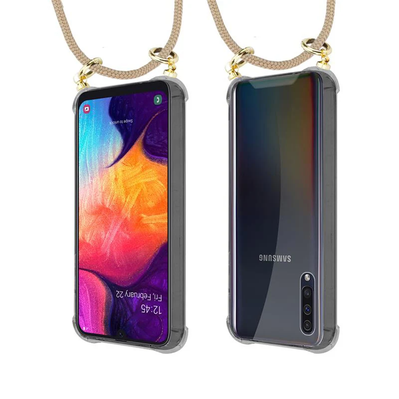 Cadorabo Handy Kette kompatibel mit Samsung Galaxy A50 4G / A50s / A30s Silikon Schutzhülle mit Gold Ringen, Kordel Band und abnehmbarem Etui