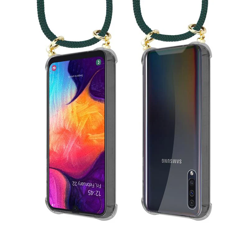 Cadorabo Handy Kette kompatibel mit Samsung Galaxy A50 4G / A50s / A30s Silikon Schutzhülle mit Gold Ringen, Kordel Band und abnehmbarem Etui