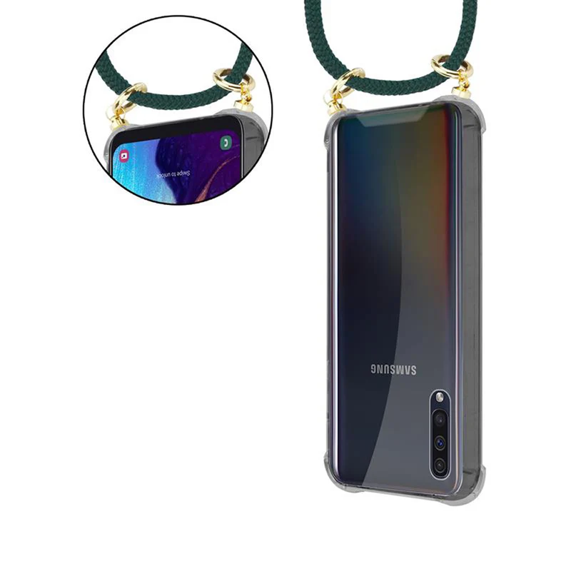 Cadorabo Handy Kette kompatibel mit Samsung Galaxy A50 4G / A50s / A30s Silikon Schutzhülle mit Gold Ringen, Kordel Band und abnehmbarem Etui