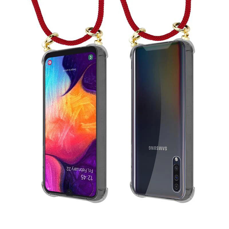 Cadorabo Handy Kette kompatibel mit Samsung Galaxy A50 4G / A50s / A30s Silikon Schutzhülle mit Gold Ringen, Kordel Band und abnehmbarem Etui