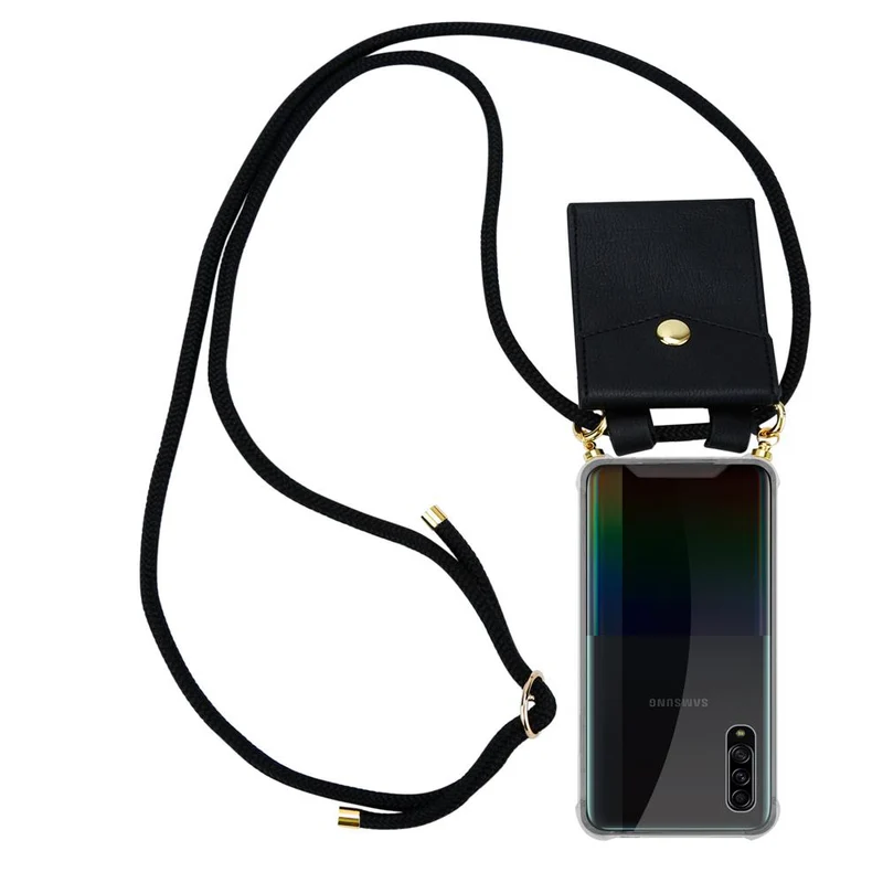 Cadorabo Handy Kette kompatibel mit Samsung Galaxy A90 5G Silikon Schutzhülle mit Gold Ringen, Kordel Band und abnehmbarem Etui