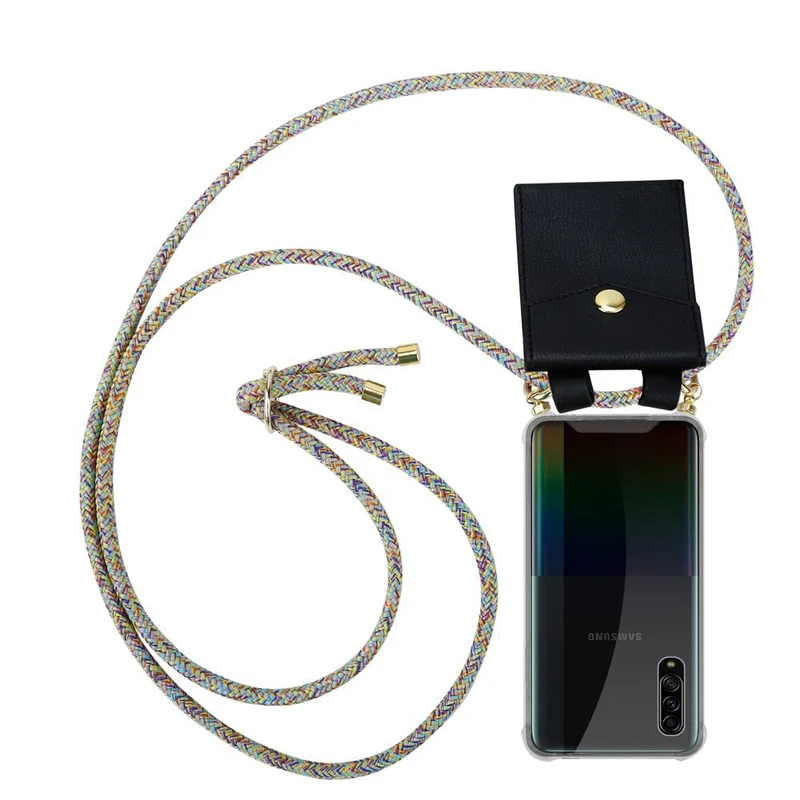 Cadorabo Handy Kette kompatibel mit Samsung Galaxy A90 5G Silikon Schutzhülle mit Gold Ringen, Kordel Band und abnehmbarem Etui