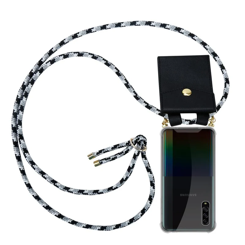 Cadorabo Handy Kette kompatibel mit Samsung Galaxy A90 5G Silikon Schutzhülle mit Gold Ringen, Kordel Band und abnehmbarem Etui