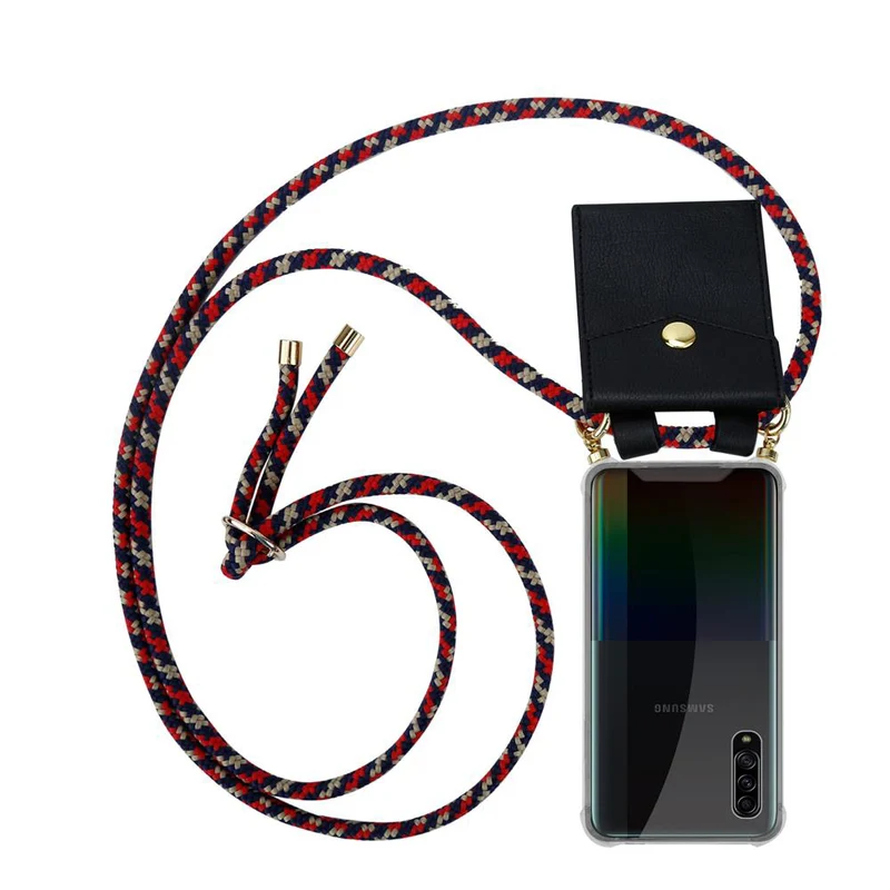 Cadorabo Handy Kette kompatibel mit Samsung Galaxy A90 5G Silikon Schutzhülle mit Gold Ringen, Kordel Band und abnehmbarem Etui