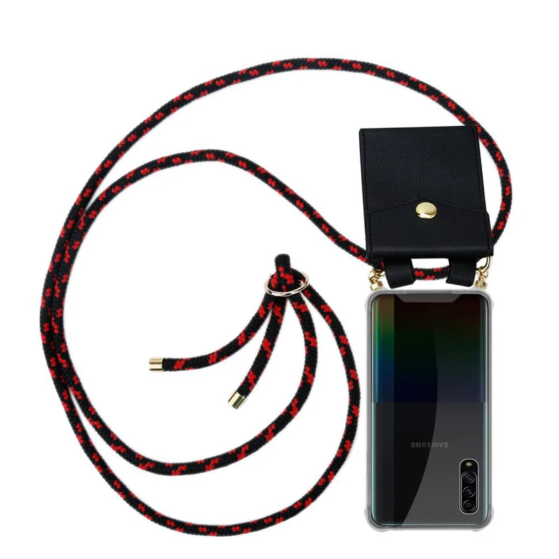 Cadorabo Handy Kette kompatibel mit Samsung Galaxy A90 5G Silikon Schutzhülle mit Gold Ringen, Kordel Band und abnehmbarem Etui