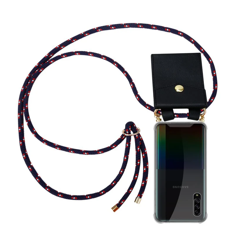Cadorabo Handy Kette kompatibel mit Samsung Galaxy A90 5G Silikon Schutzhülle mit Gold Ringen, Kordel Band und abnehmbarem Etui