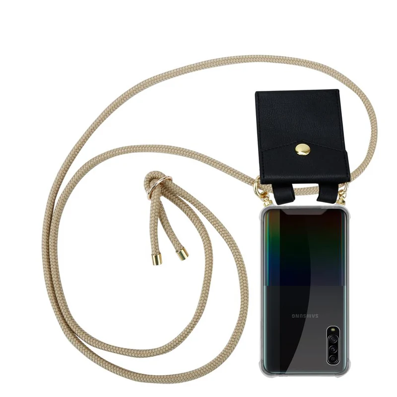 Cadorabo Handy Kette kompatibel mit Samsung Galaxy A90 5G Silikon Schutzhülle mit Gold Ringen, Kordel Band und abnehmbarem Etui