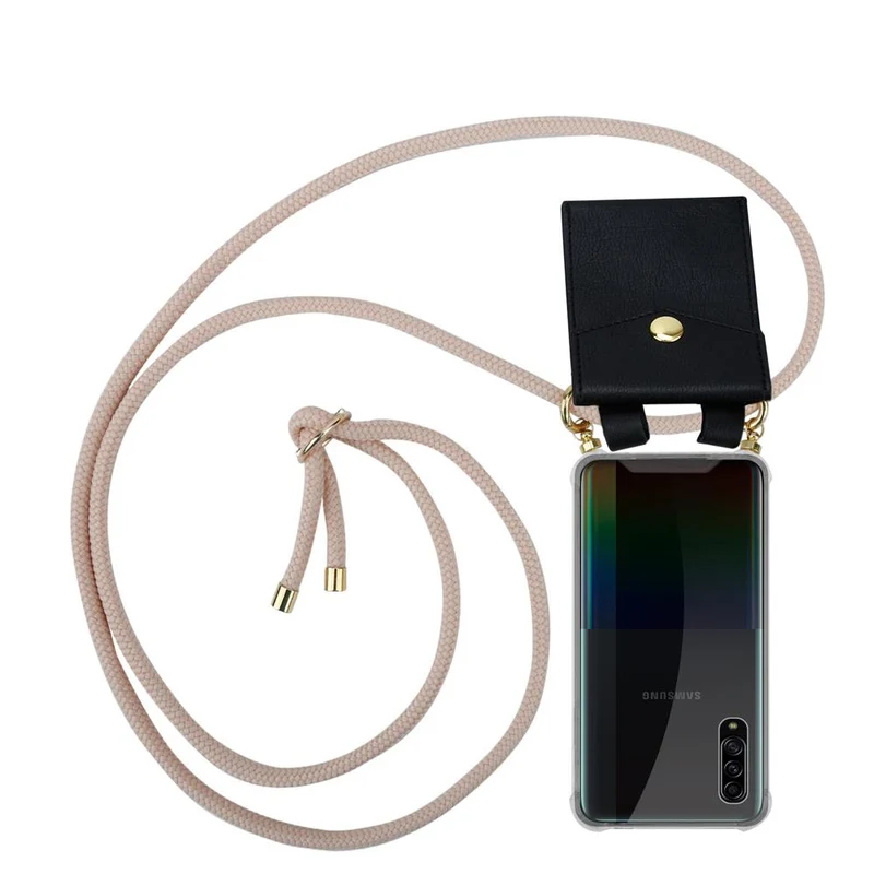 Cadorabo Handy Kette kompatibel mit Samsung Galaxy A90 5G Silikon Schutzhülle mit Gold Ringen, Kordel Band und abnehmbarem Etui