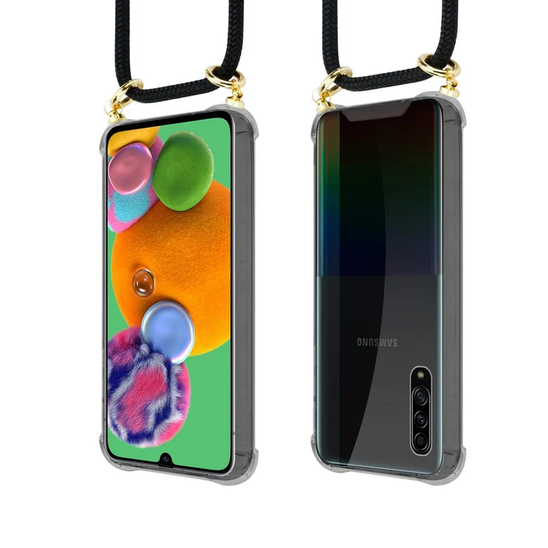Cadorabo Handy Kette kompatibel mit Samsung Galaxy A90 5G Silikon Schutzhülle mit Gold Ringen, Kordel Band und abnehmbarem Etui