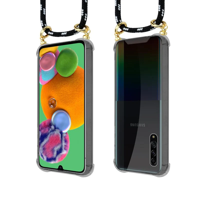 Cadorabo Handy Kette kompatibel mit Samsung Galaxy A90 5G Silikon Schutzhülle mit Gold Ringen, Kordel Band und abnehmbarem Etui