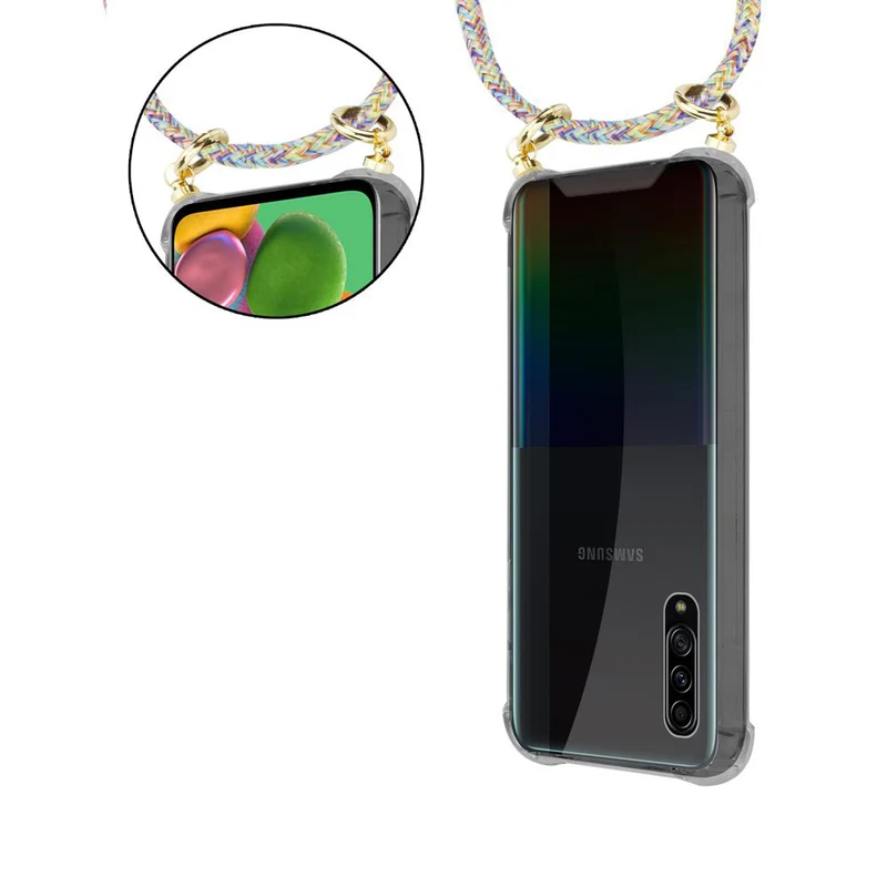 Cadorabo Handy Kette kompatibel mit Samsung Galaxy A90 5G Silikon Schutzhülle mit Gold Ringen, Kordel Band und abnehmbarem Etui