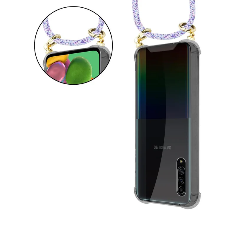 Cadorabo Handy Kette kompatibel mit Samsung Galaxy A90 5G Silikon Schutzhülle mit Gold Ringen, Kordel Band und abnehmbarem Etui