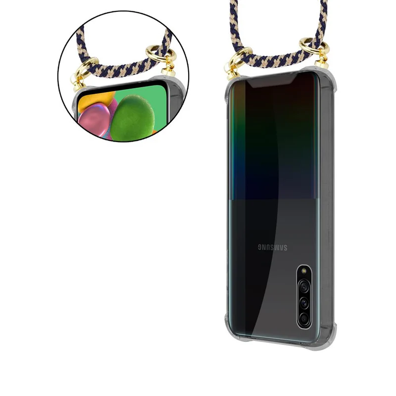 Cadorabo Handy Kette kompatibel mit Samsung Galaxy A90 5G Silikon Schutzhülle mit Gold Ringen, Kordel Band und abnehmbarem Etui
