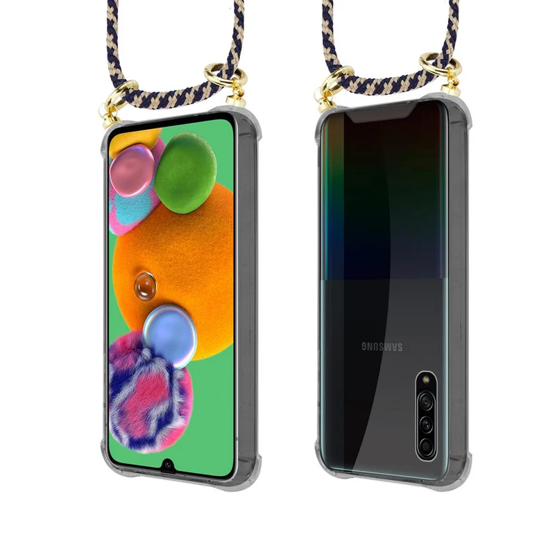 Cadorabo Handy Kette kompatibel mit Samsung Galaxy A90 5G Silikon Schutzhülle mit Gold Ringen, Kordel Band und abnehmbarem Etui