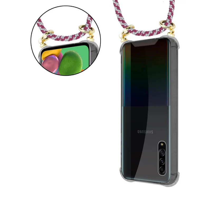 Cadorabo Handy Kette kompatibel mit Samsung Galaxy A90 5G Silikon Schutzhülle mit Gold Ringen, Kordel Band und abnehmbarem Etui