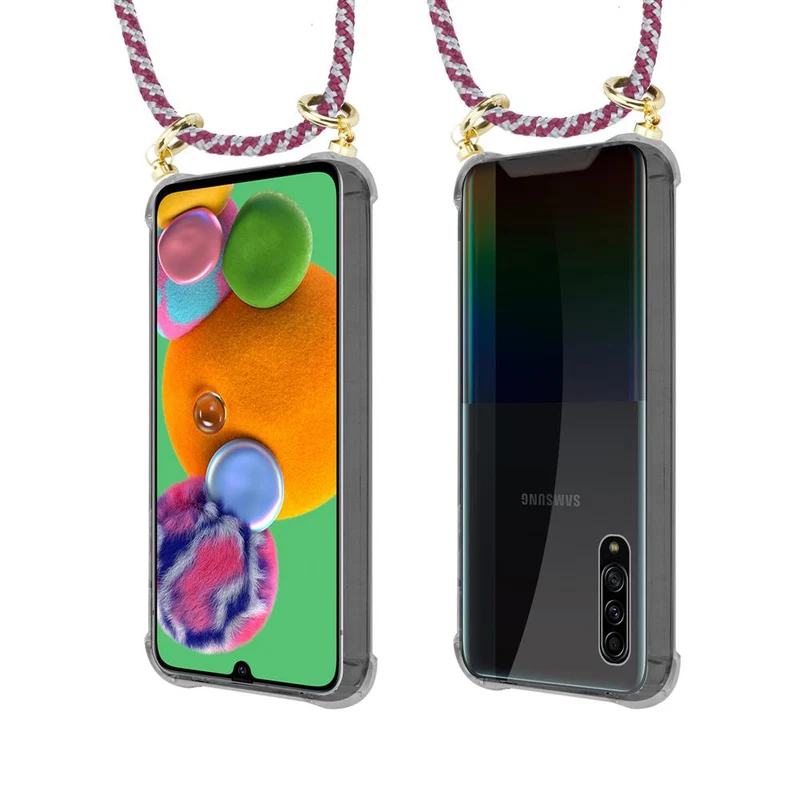 Cadorabo Handy Kette kompatibel mit Samsung Galaxy A90 5G Silikon Schutzhülle mit Gold Ringen, Kordel Band und abnehmbarem Etui