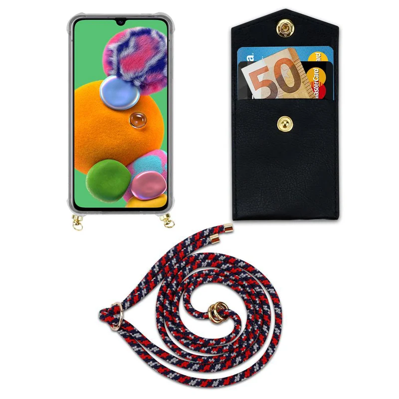 Cadorabo Handy Kette kompatibel mit Samsung Galaxy A90 5G Silikon Schutzhülle mit Gold Ringen, Kordel Band und abnehmbarem Etui