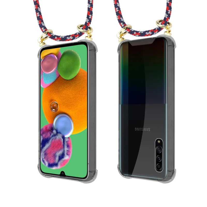 Cadorabo Handy Kette kompatibel mit Samsung Galaxy A90 5G Silikon Schutzhülle mit Gold Ringen, Kordel Band und abnehmbarem Etui