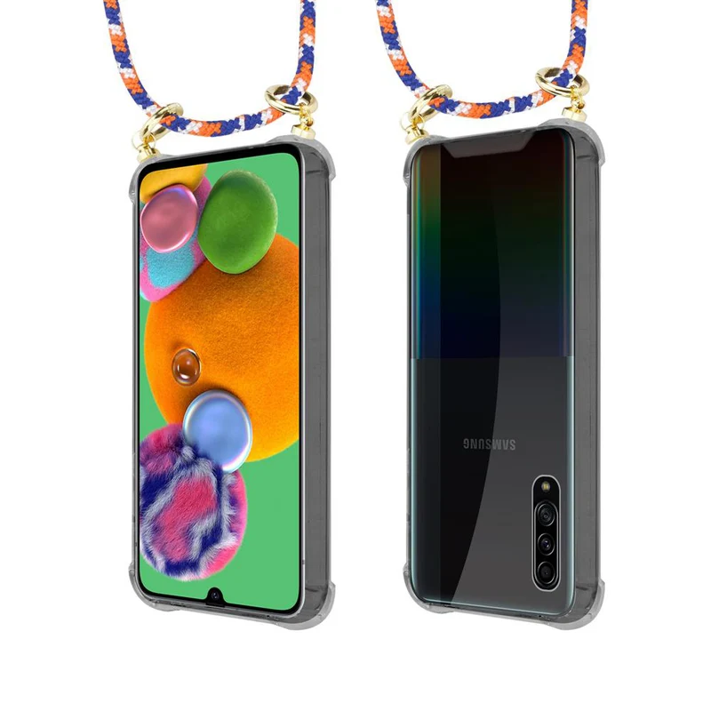 Cadorabo Handy Kette kompatibel mit Samsung Galaxy A90 5G Silikon Schutzhülle mit Gold Ringen, Kordel Band und abnehmbarem Etui