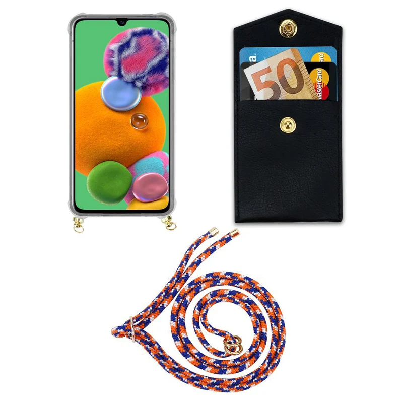 Cadorabo Handy Kette kompatibel mit Samsung Galaxy A90 5G Silikon Schutzhülle mit Gold Ringen, Kordel Band und abnehmbarem Etui