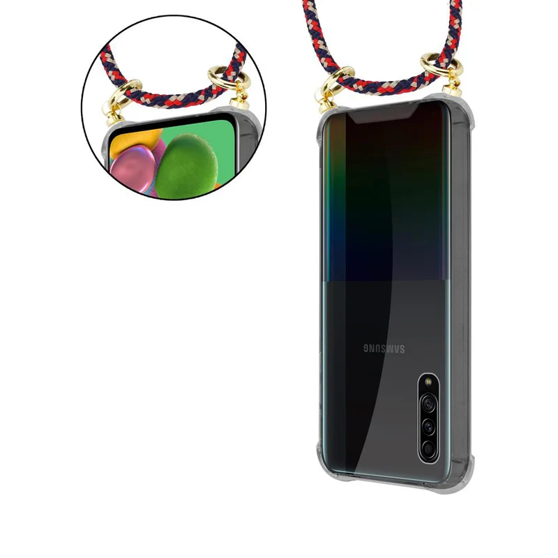 Cadorabo Handy Kette kompatibel mit Samsung Galaxy A90 5G Silikon Schutzhülle mit Gold Ringen, Kordel Band und abnehmbarem Etui