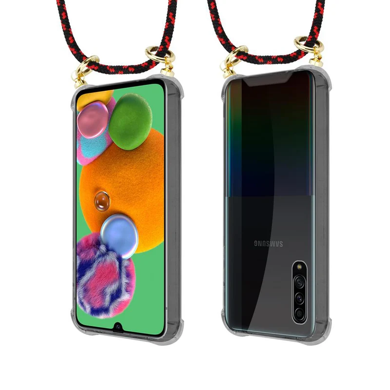 Cadorabo Handy Kette kompatibel mit Samsung Galaxy A90 5G Silikon Schutzhülle mit Gold Ringen, Kordel Band und abnehmbarem Etui