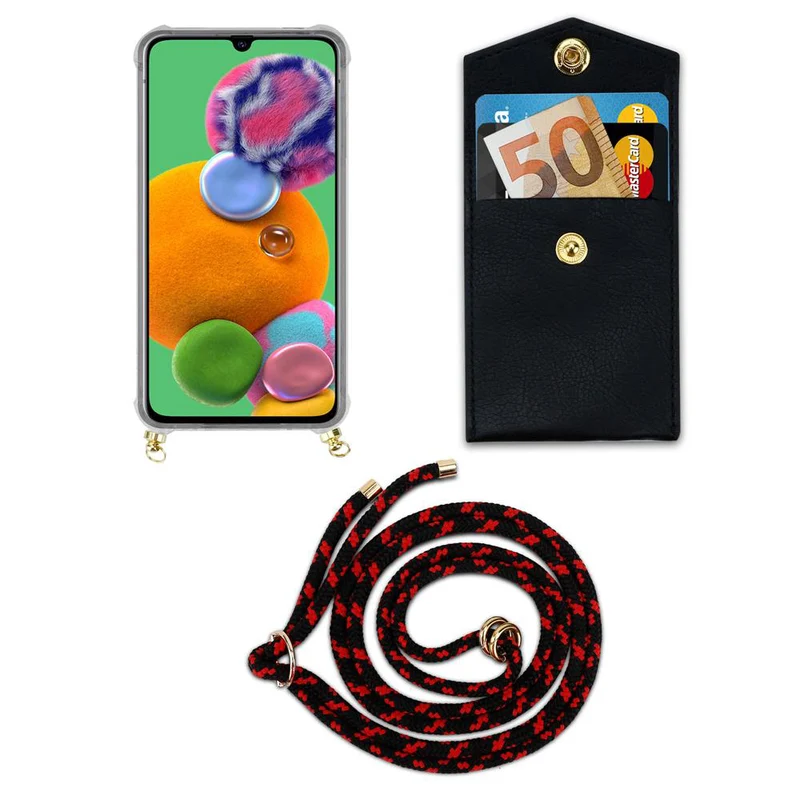 Cadorabo Handy Kette kompatibel mit Samsung Galaxy A90 5G Silikon Schutzhülle mit Gold Ringen, Kordel Band und abnehmbarem Etui