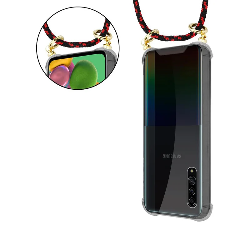 Cadorabo Handy Kette kompatibel mit Samsung Galaxy A90 5G Silikon Schutzhülle mit Gold Ringen, Kordel Band und abnehmbarem Etui