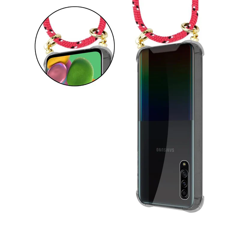 Cadorabo Handy Kette kompatibel mit Samsung Galaxy A90 5G Silikon Schutzhülle mit Gold Ringen, Kordel Band und abnehmbarem Etui